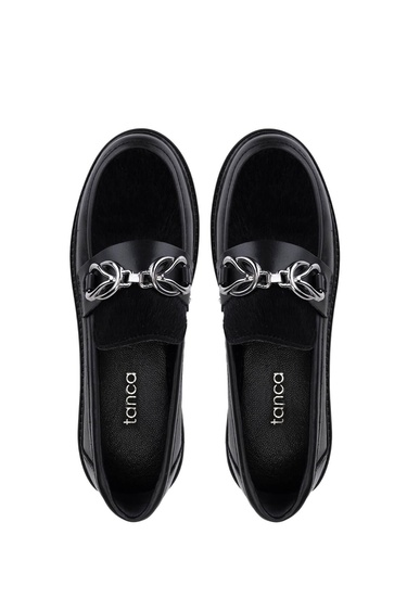  Tamer Tanca Kadın Deri & Tekstil Siyah Loafer Ayakkabı