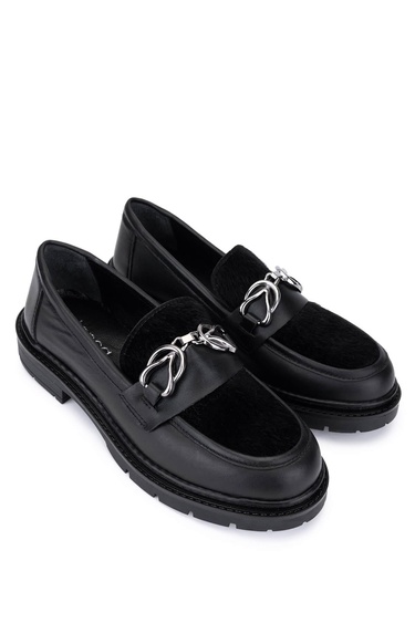  Tamer Tanca Kadın Deri & Tekstil Siyah Loafer Ayakkabı