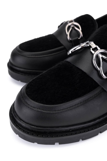  Tamer Tanca Kadın Deri & Tekstil Siyah Loafer Ayakkabı