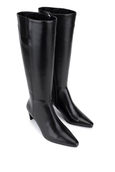  Tamer Tanca Kadın Hakiki Deri Siyah Klasik Çizme