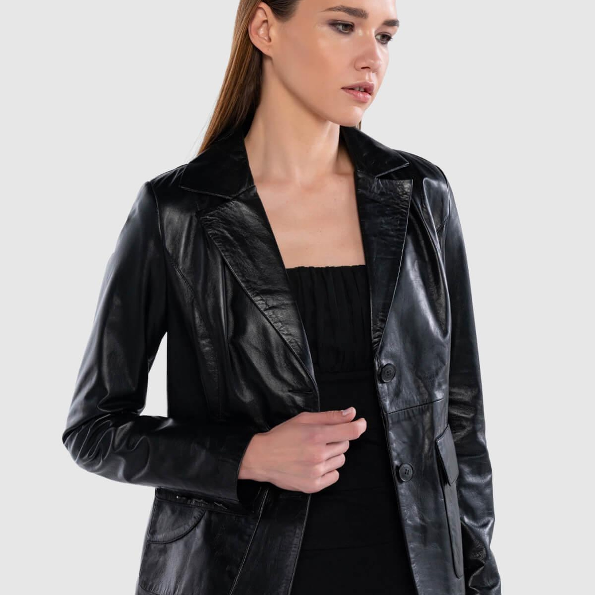 Tamer Tanca Kadın Hakiki Deri Siyah Deri Mont