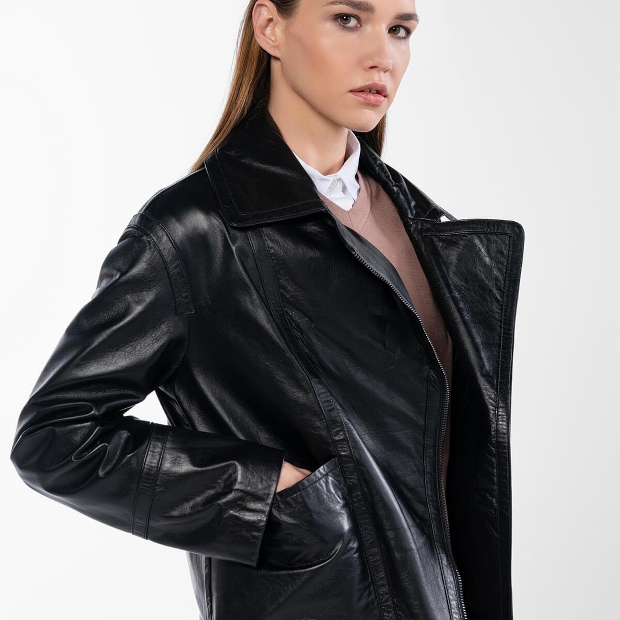 Tamer Tanca Kadın Hakiki Deri Siyah Deri Mont