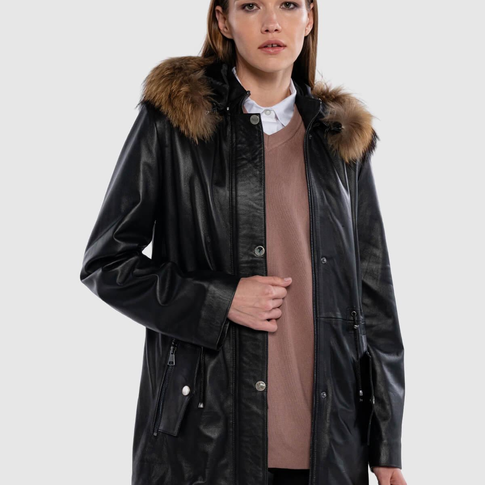 Tamer Tanca Kadın Hakiki Deri Siyah Deri Deri Mont