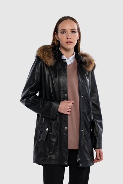  Tamer Tanca Kadın Hakiki Deri Siyah Deri Deri Mont