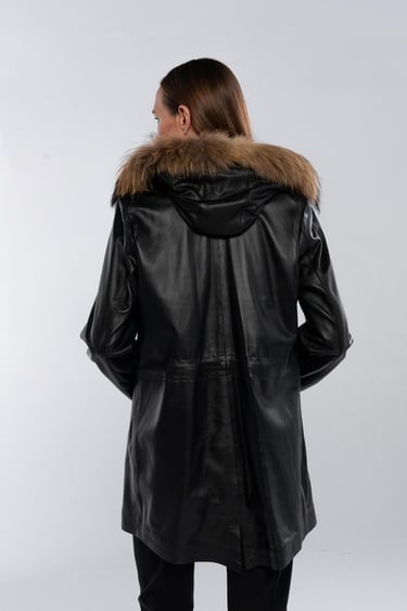  Tamer Tanca Kadın Hakiki Deri Siyah Deri Deri Mont