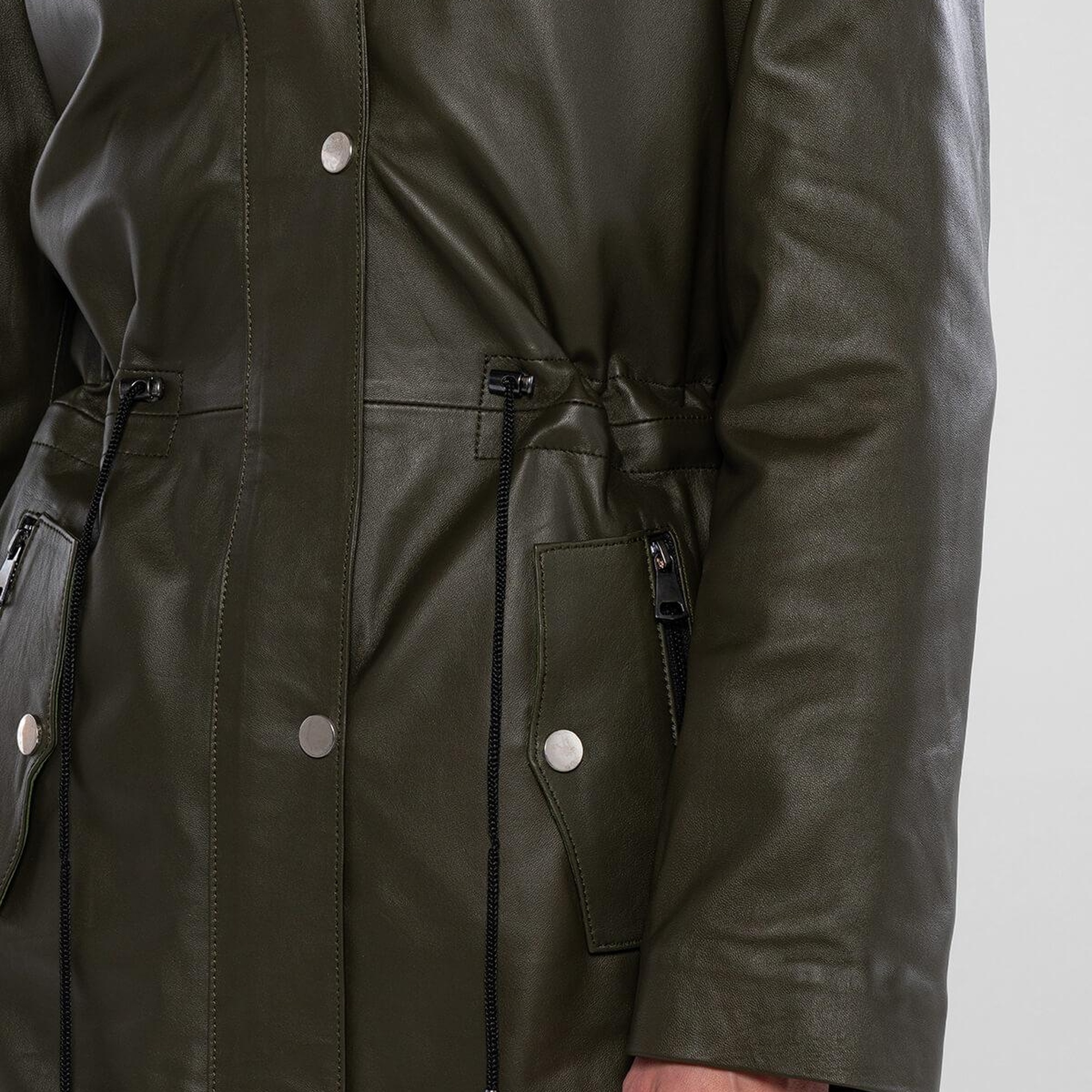 Tamer Tanca Kadın Hakiki Deri Yeşil Deri Mont