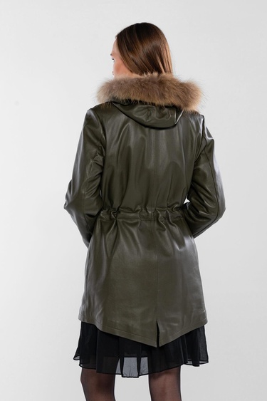  Tamer Tanca Kadın Hakiki Deri Yeşil Deri Mont