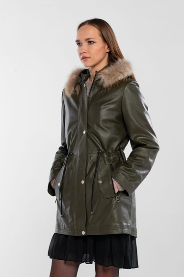  Tamer Tanca Kadın Hakiki Deri Yeşil Deri Mont