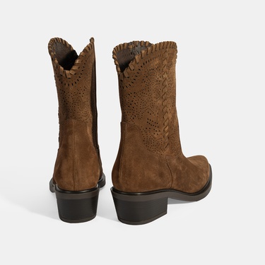  Kadın Taba Süet Deri Kovboy Bot