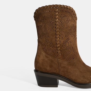  Kadın Taba Süet Deri Kovboy Bot