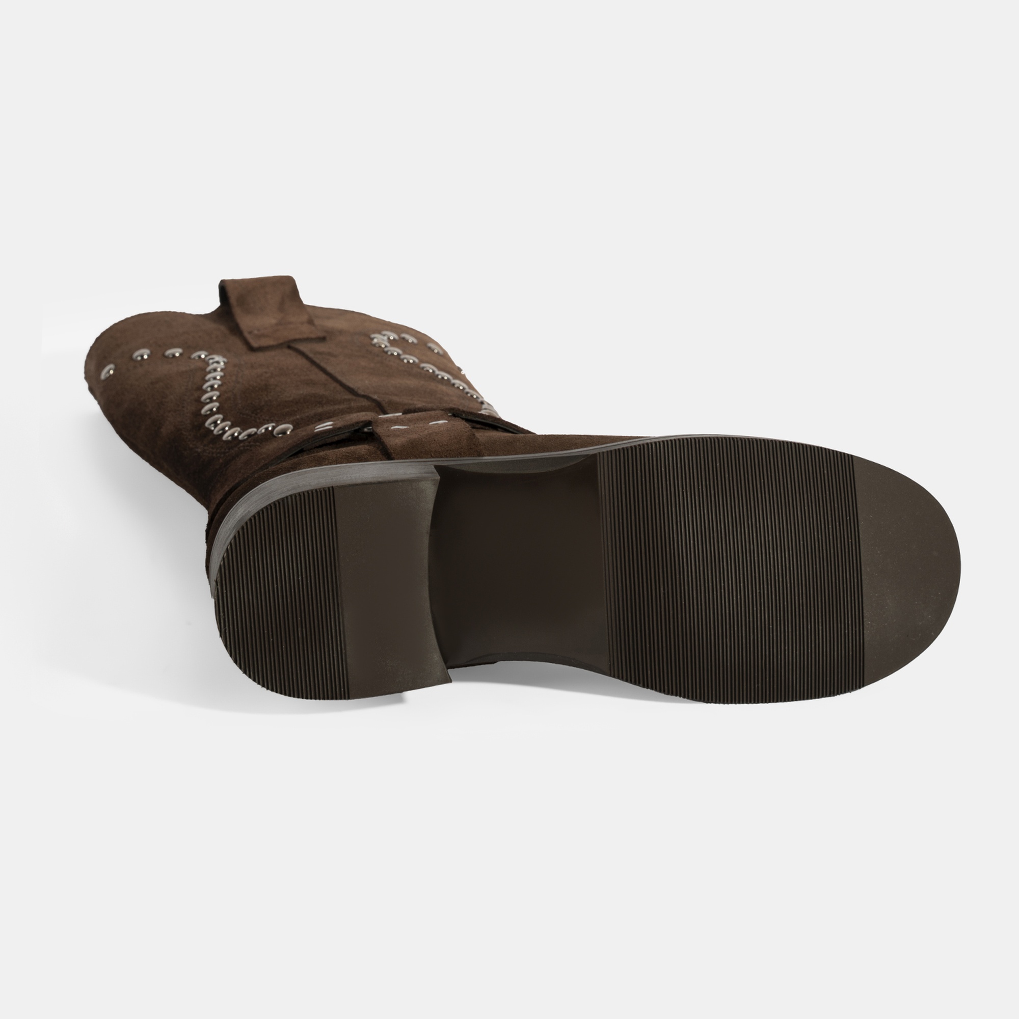 Kadın Kahve Zımba Detaylı Süet Deri Çizme