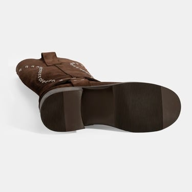  Kadın Kahve Zımba Detaylı Süet Deri Çizme