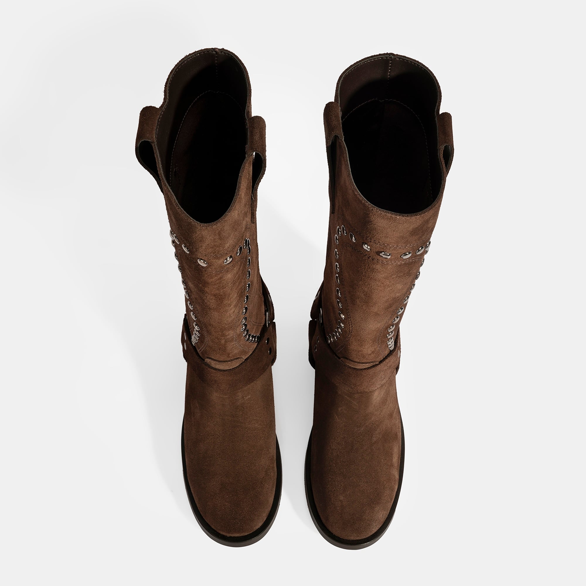 Kadın Kahve Zımba Detaylı Süet Deri Çizme