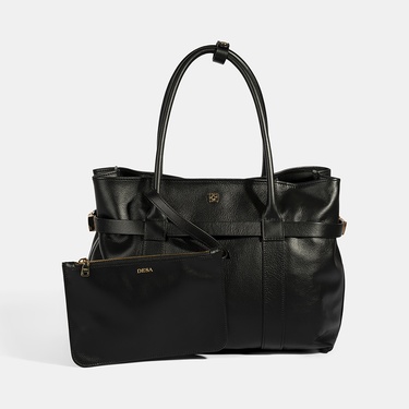  Kadın Siyah Cüzdan Aksesuarlı Deri Omuz Çantası