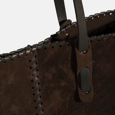  Kadın Kahve Süet Deri Omuz Çantası