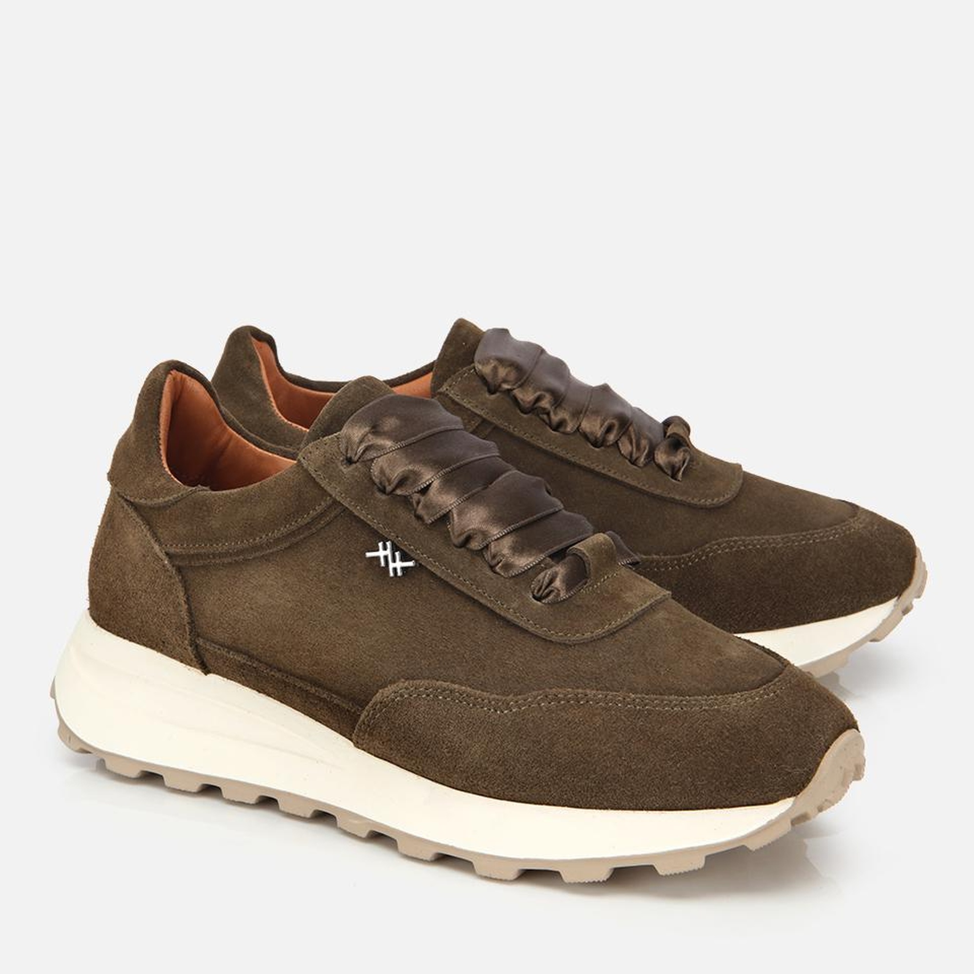 Kadın Süet Deri Haki Bağcık Detaylı Yüksek Tabanlı Spor Ayakkabı