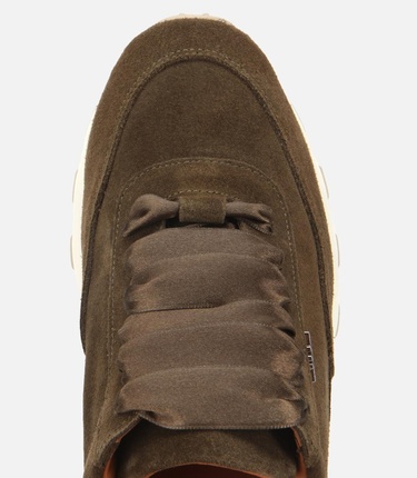  Kadın Süet Deri Haki Bağcık Detaylı Yüksek Tabanlı Spor Ayakkabı