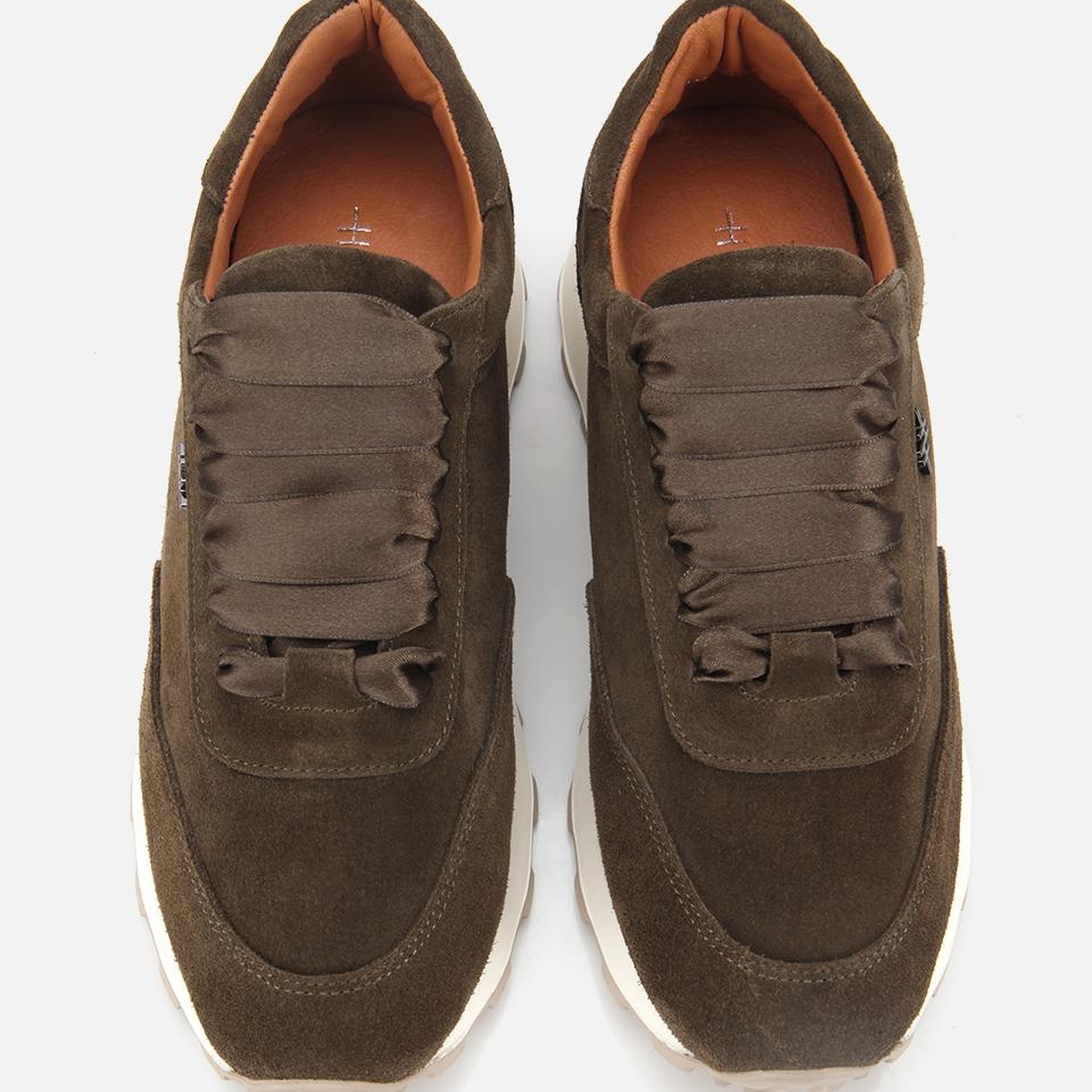 Kadın Süet Deri Haki Bağcık Detaylı Yüksek Tabanlı Spor Ayakkabı