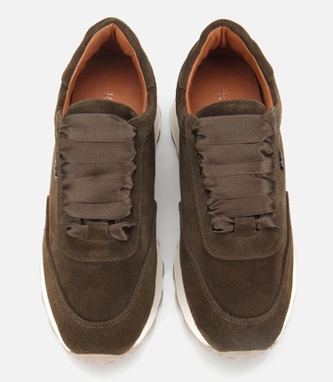  Kadın Süet Deri Haki Bağcık Detaylı Yüksek Tabanlı Spor Ayakkabı