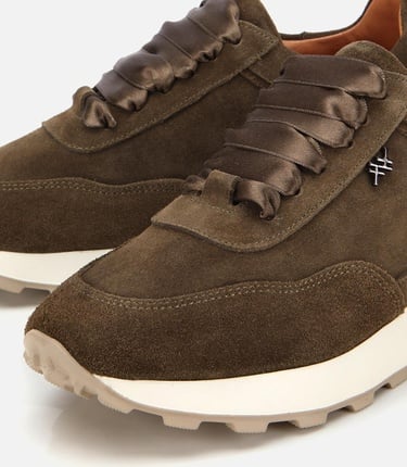  Kadın Süet Deri Haki Bağcık Detaylı Yüksek Tabanlı Spor Ayakkabı