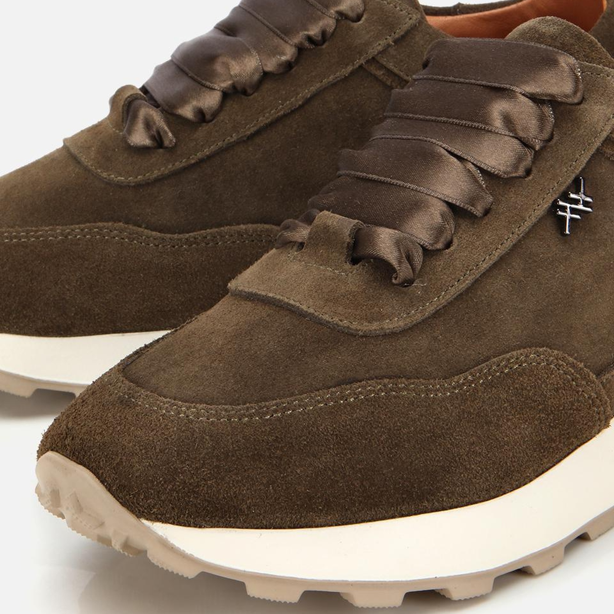 Kadın Süet Deri Haki Bağcık Detaylı Yüksek Tabanlı Spor Ayakkabı