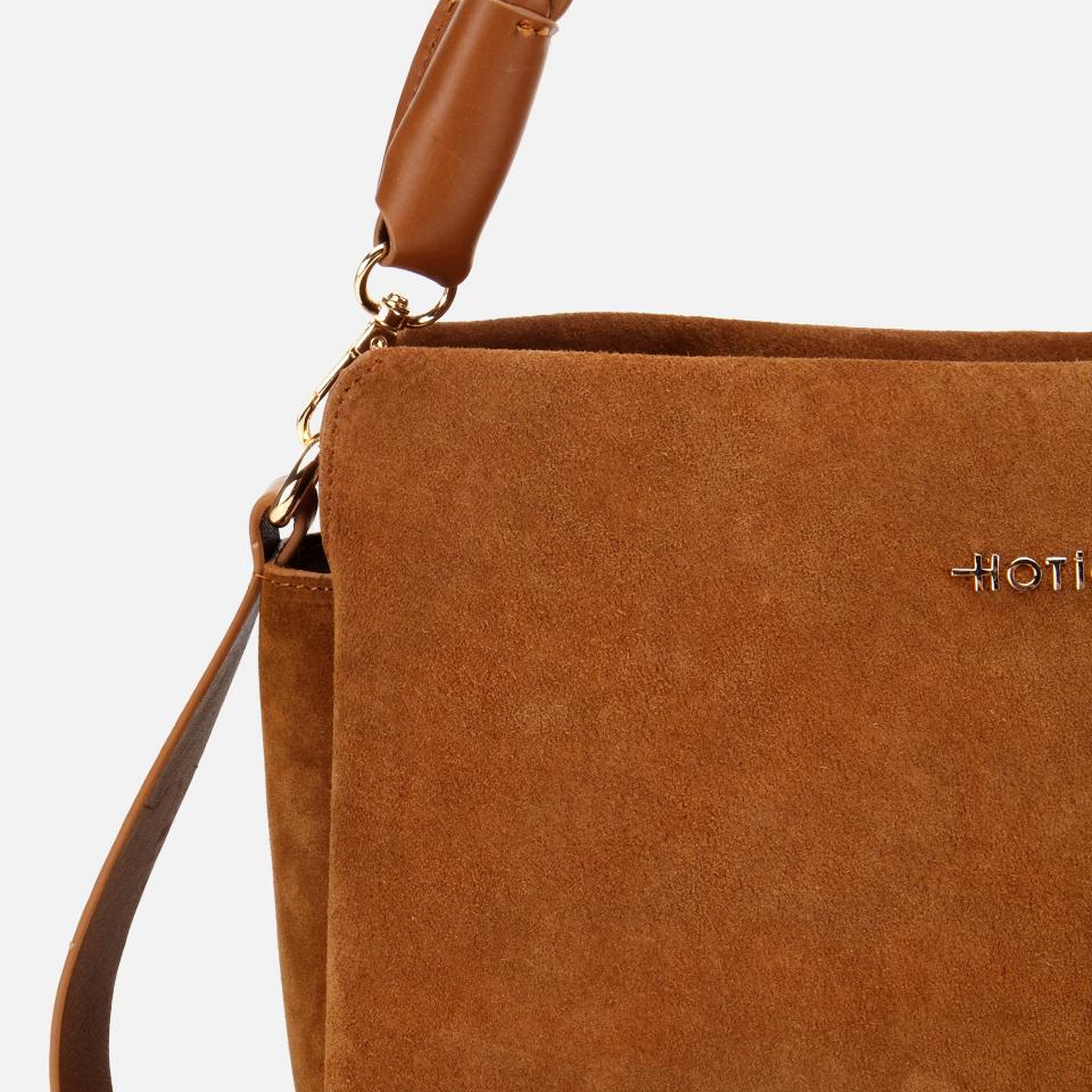 Kadın Süet Deri Taba Örgü Askı Detaylı Omuz Çantası