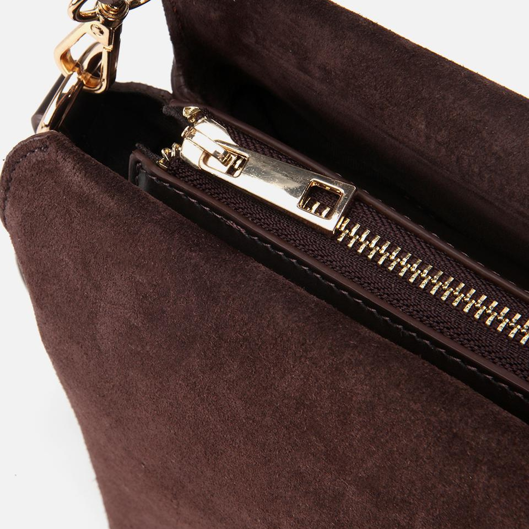 Kadın Süet Deri Kahverengi Örgü Askı Detaylı Omuz Çantası