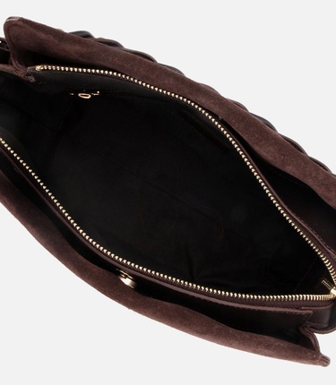  Kadın Süet Deri Kahverengi Örgü Askı Detaylı Omuz Çantası