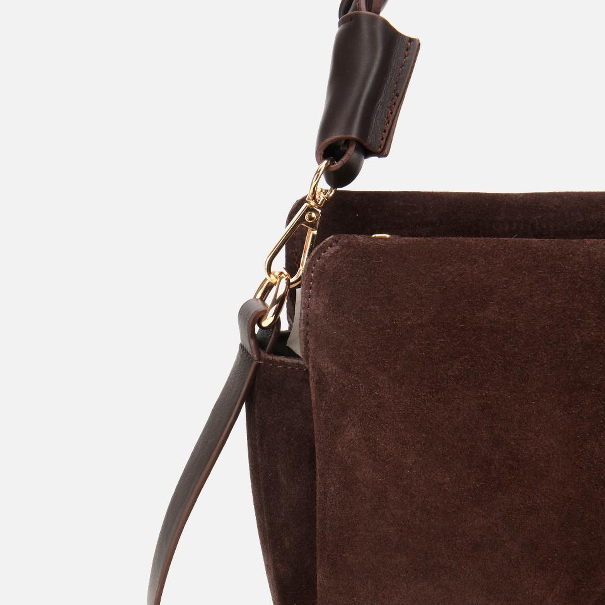 Kadın Süet Deri Kahverengi Örgü Askı Detaylı Omuz Çantası