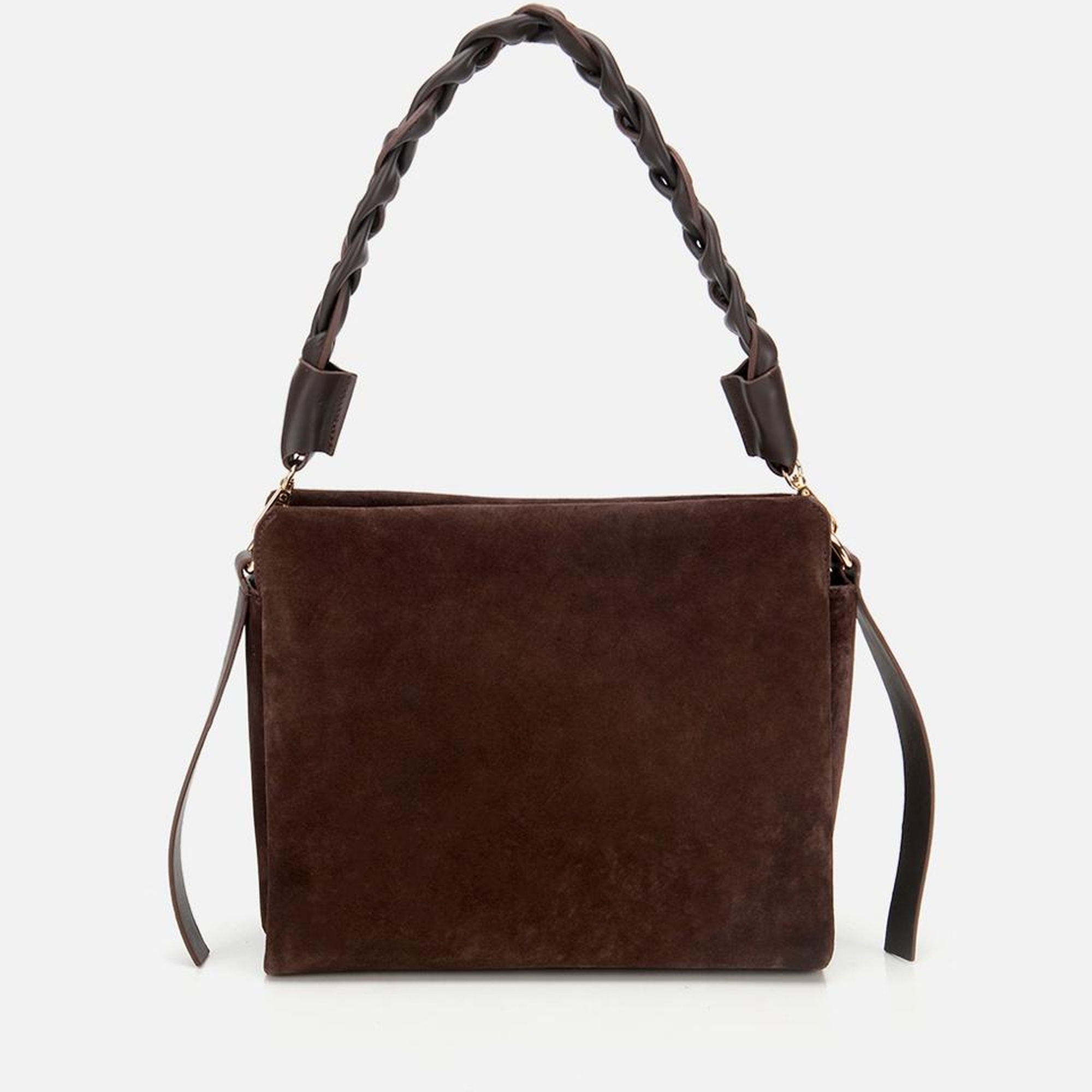 Kadın Süet Deri Kahverengi Örgü Askı Detaylı Omuz Çantası