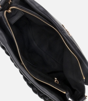  Kadın Deri Siyah Yumuşak Dokulu Örgü Askı Detaylı Omuz Çantası