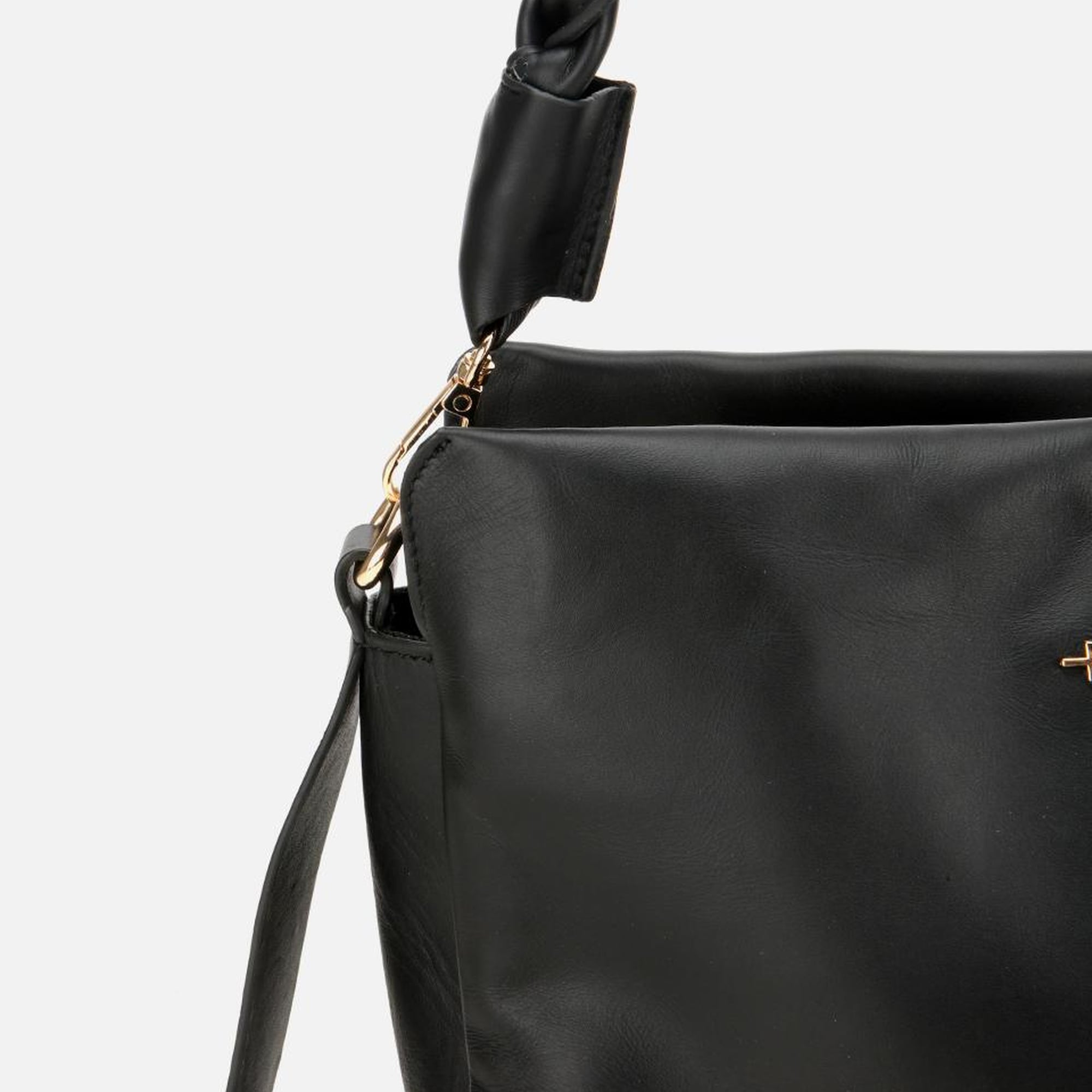 Kadın Deri Siyah Yumuşak Dokulu Örgü Askı Detaylı Omuz Çantası