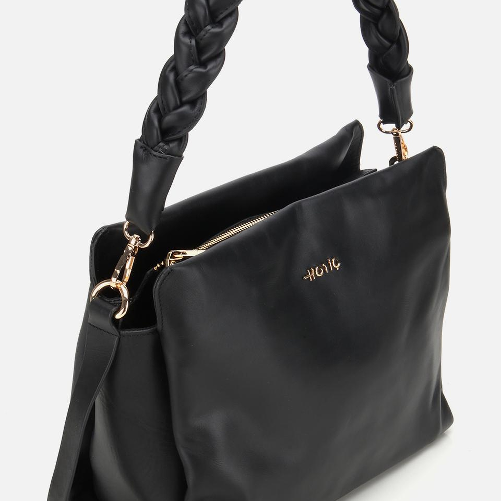 Kadın Deri Siyah Yumuşak Dokulu Örgü Askı Detaylı Omuz Çantası