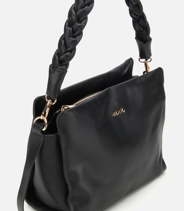  Kadın Deri Siyah Yumuşak Dokulu Örgü Askı Detaylı Omuz Çantası