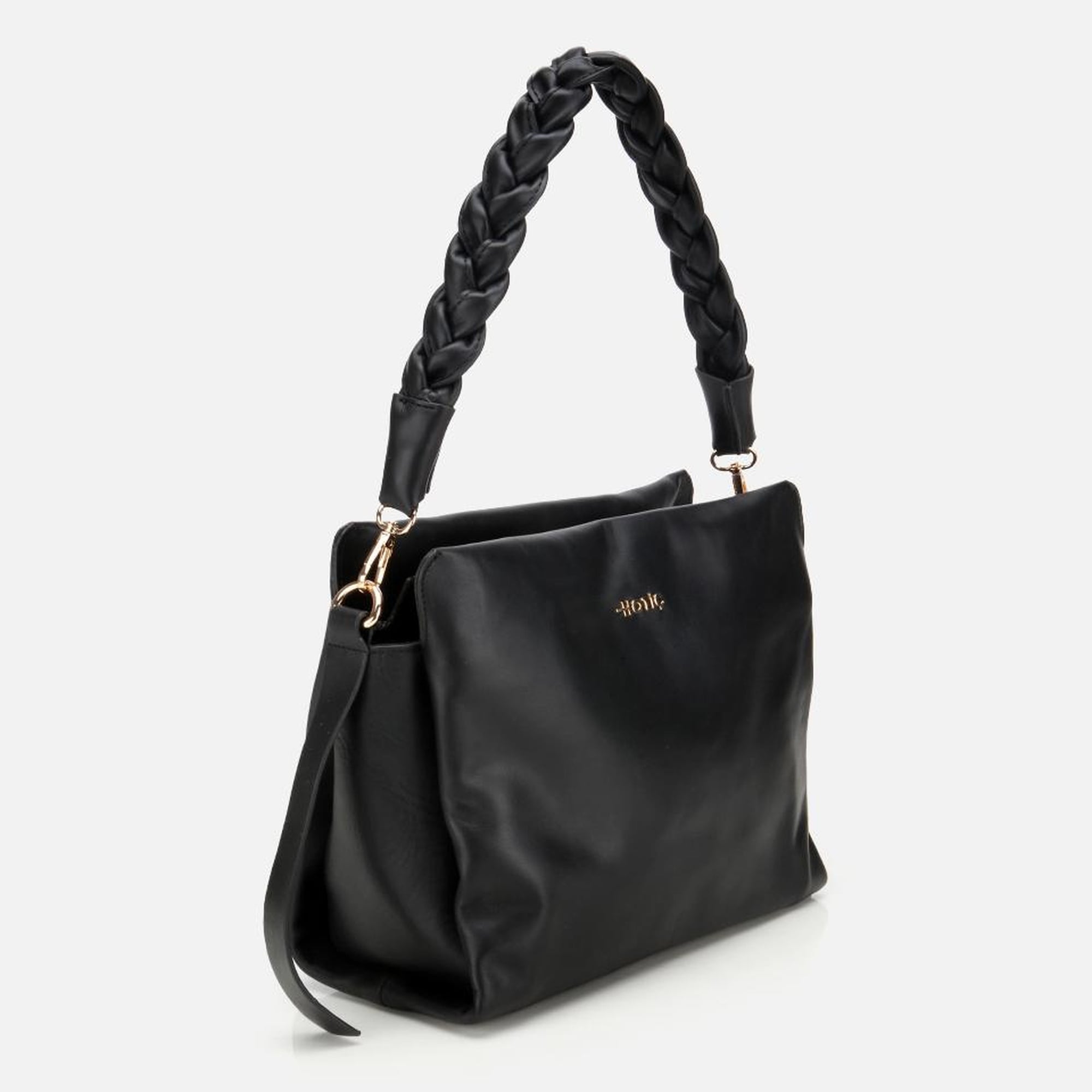 Kadın Deri Siyah Yumuşak Dokulu Örgü Askı Detaylı Omuz Çantası