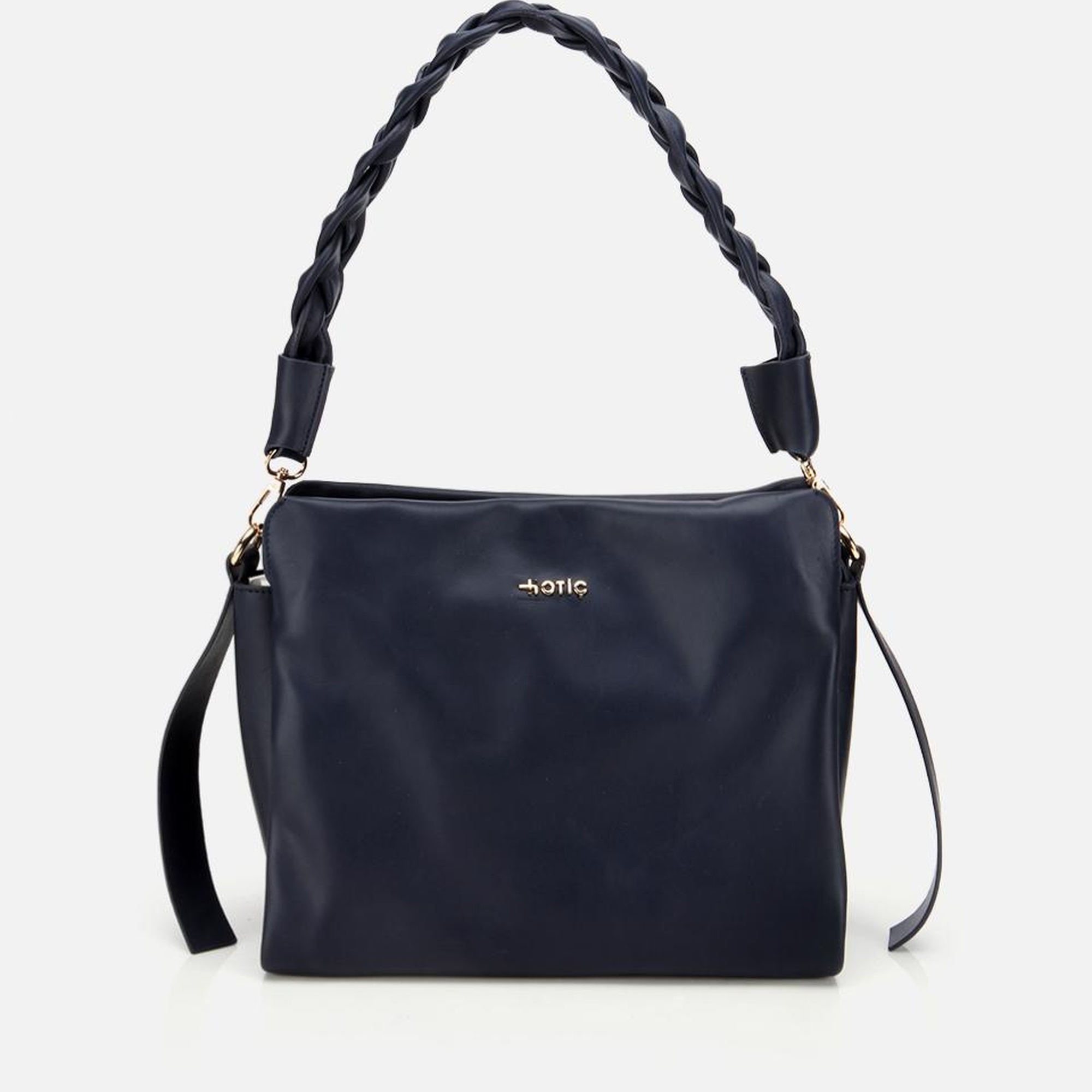 Kadın Deri Lacivert Yumuşak Dokulu Örgü Askı Detaylı Omuz Çantası