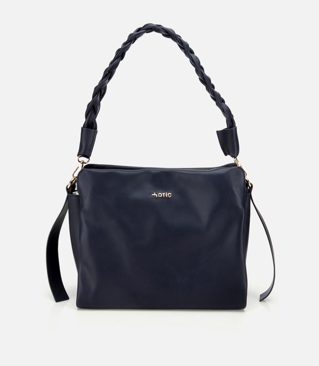  Kadın Deri Lacivert Yumuşak Dokulu Örgü Askı Detaylı Omuz Çantası