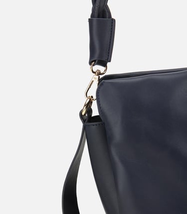  Kadın Deri Lacivert Yumuşak Dokulu Örgü Askı Detaylı Omuz Çantası
