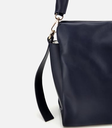  Kadın Deri Lacivert Yumuşak Dokulu Örgü Askı Detaylı Omuz Çantası