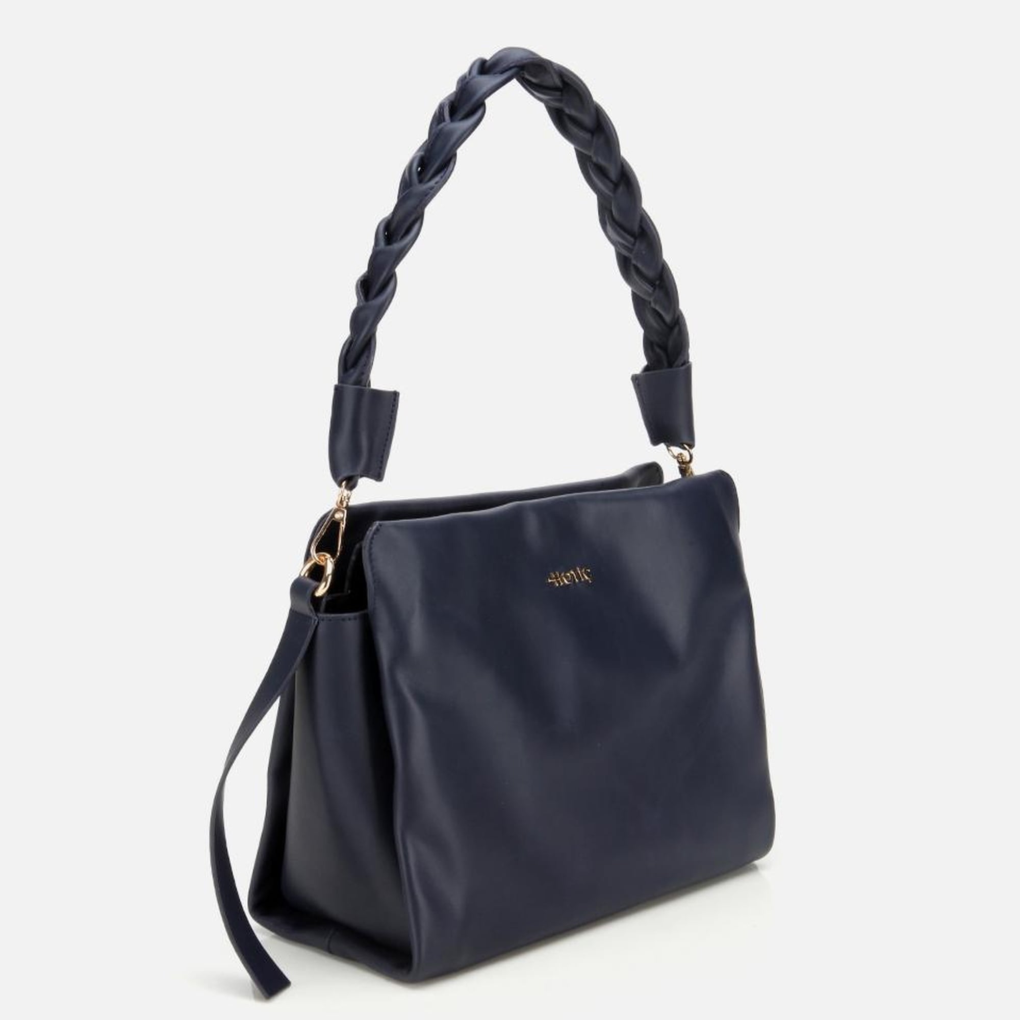 Kadın Deri Lacivert Yumuşak Dokulu Örgü Askı Detaylı Omuz Çantası