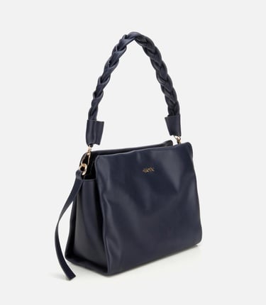  Kadın Deri Lacivert Yumuşak Dokulu Örgü Askı Detaylı Omuz Çantası