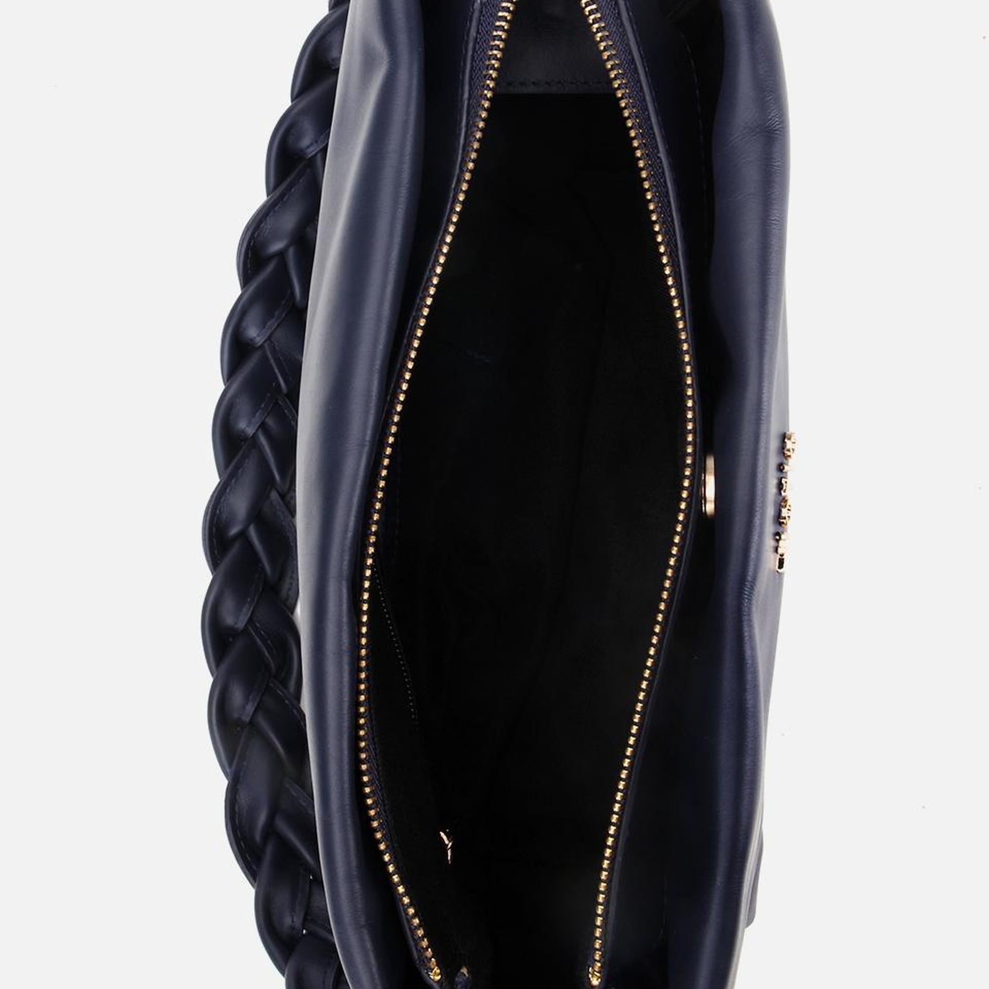 Kadın Deri Lacivert Yumuşak Dokulu Örgü Askı Detaylı Omuz Çantası