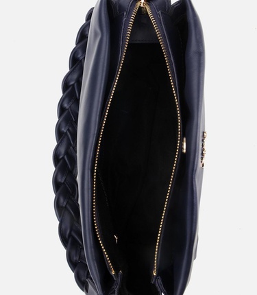  Kadın Deri Lacivert Yumuşak Dokulu Örgü Askı Detaylı Omuz Çantası