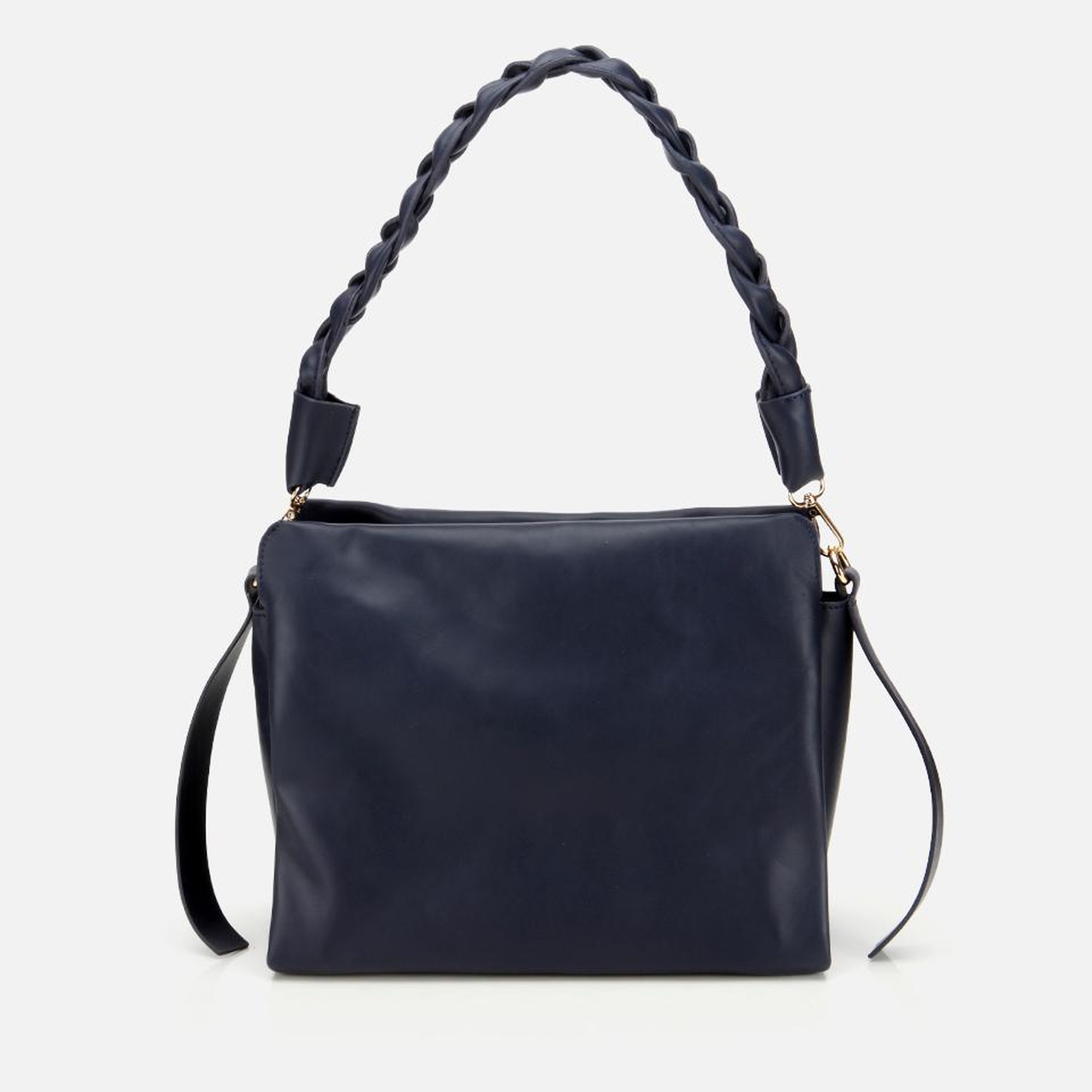 Kadın Deri Lacivert Yumuşak Dokulu Örgü Askı Detaylı Omuz Çantası