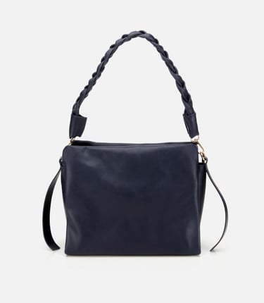  Kadın Deri Lacivert Yumuşak Dokulu Örgü Askı Detaylı Omuz Çantası