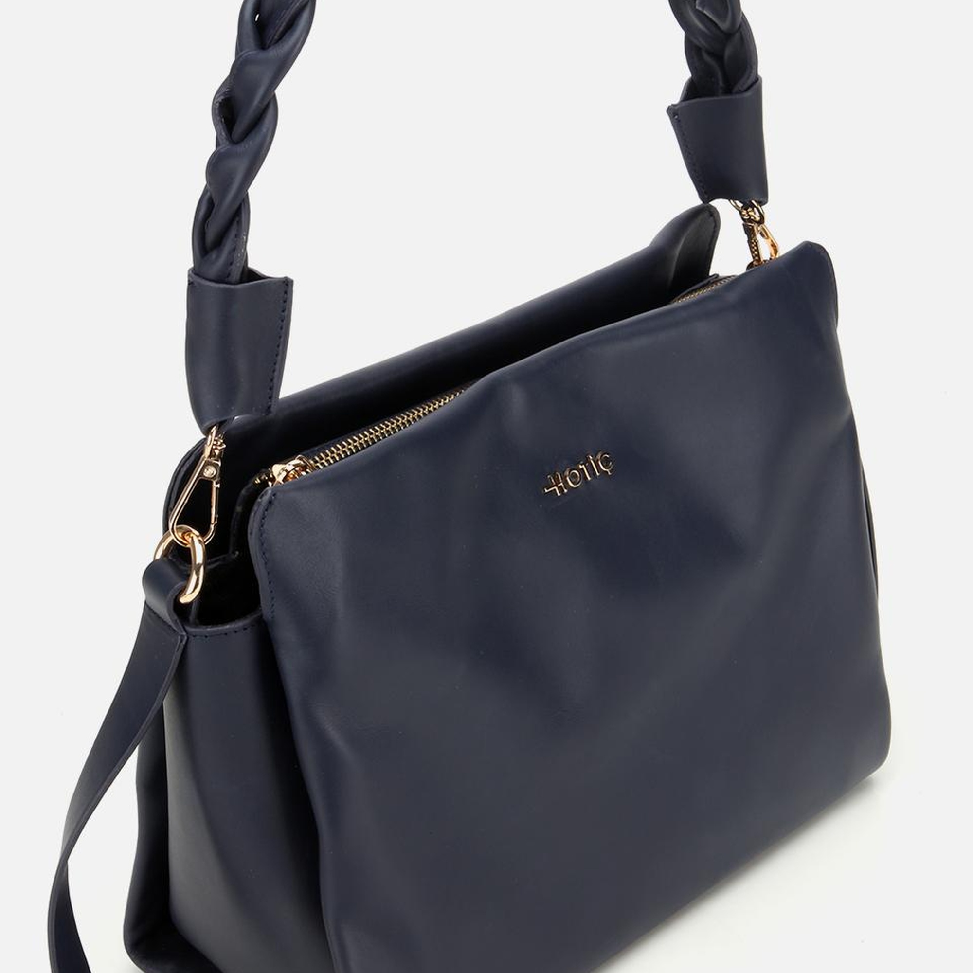 Kadın Deri Lacivert Yumuşak Dokulu Örgü Askı Detaylı Omuz Çantası