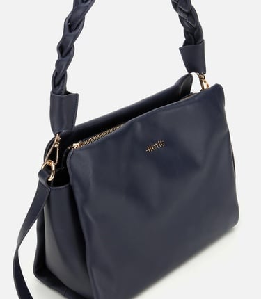  Kadın Deri Lacivert Yumuşak Dokulu Örgü Askı Detaylı Omuz Çantası
