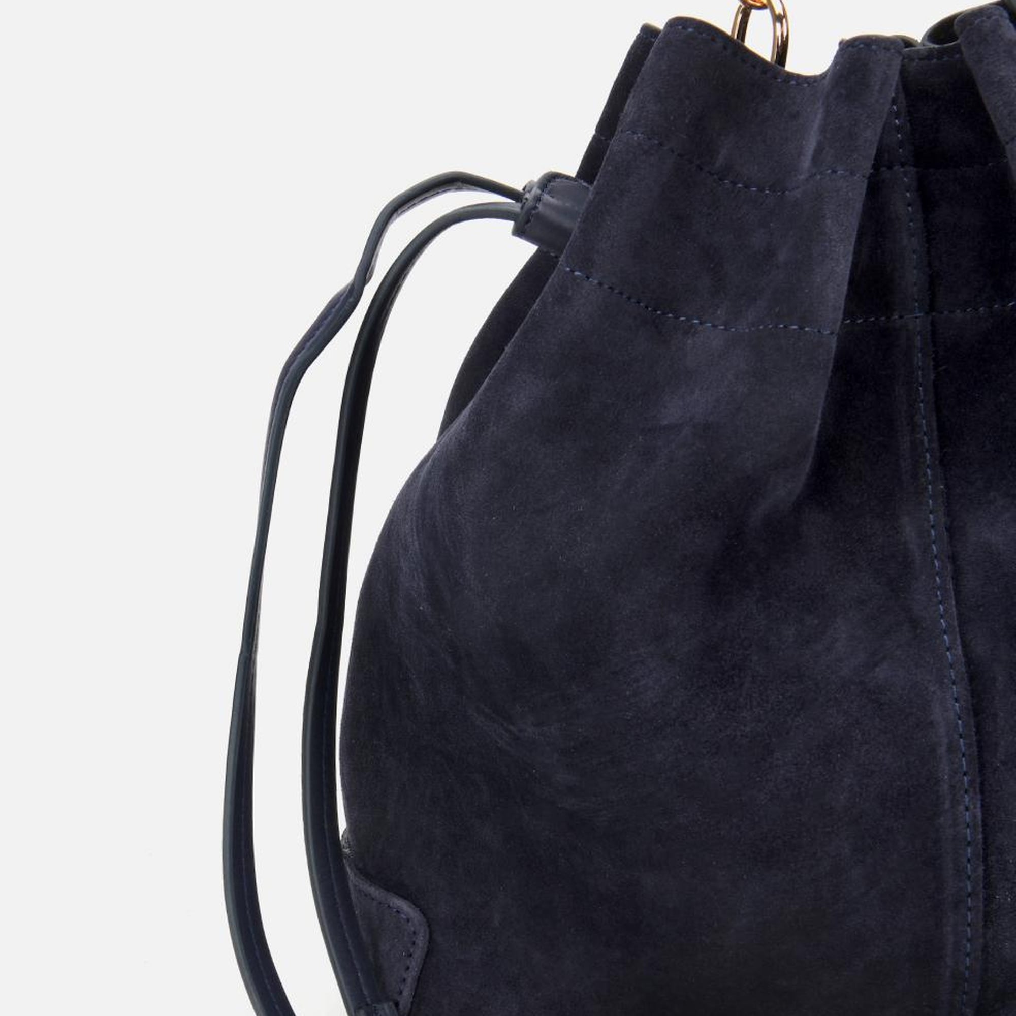 Kadın Süet Deri Lacivert Bucket Omuz Çantası