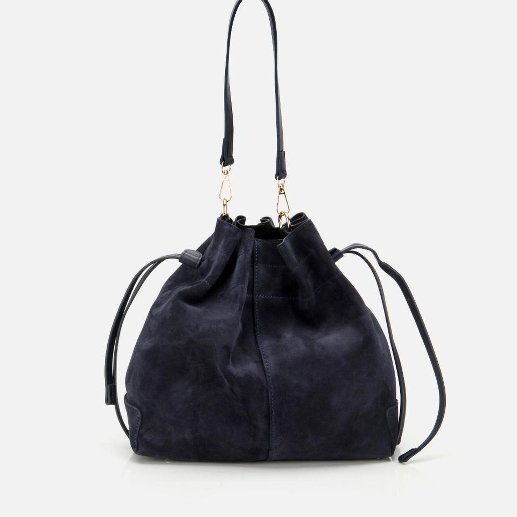 Kadın Süet Deri Lacivert Bucket Omuz Çantası
