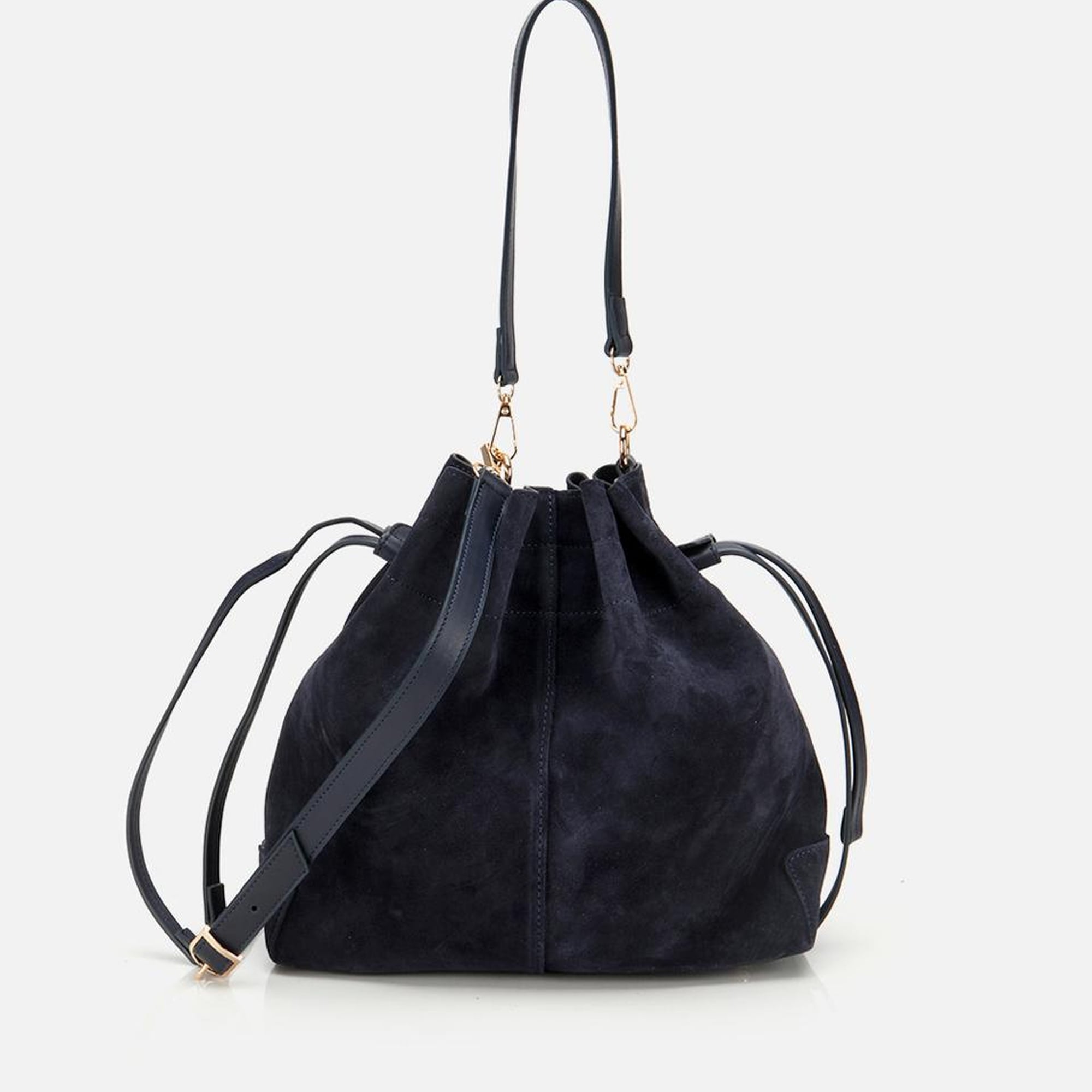 Kadın Süet Deri Lacivert Bucket Omuz Çantası